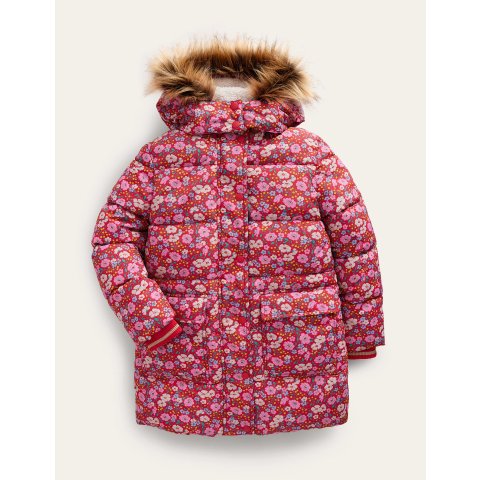 BodenLongline Padded CoatBrilliant Red Flowerbed