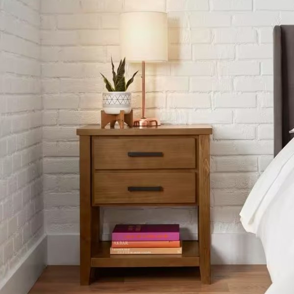 Stafford Light Brown 2-Drawer Nightstand (26 in. H x 22 in. W x 17 in. D)