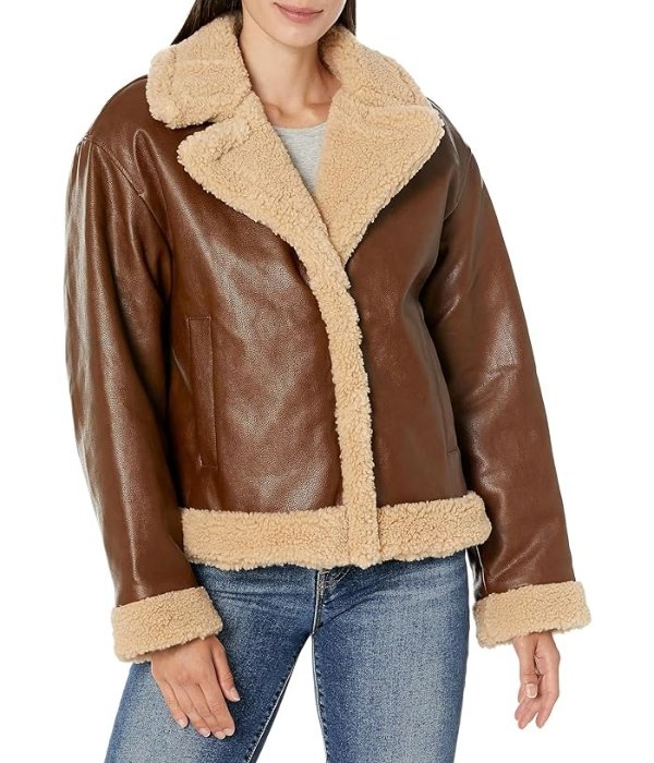 Asymmetrical Leather Sherpa Lined Moto