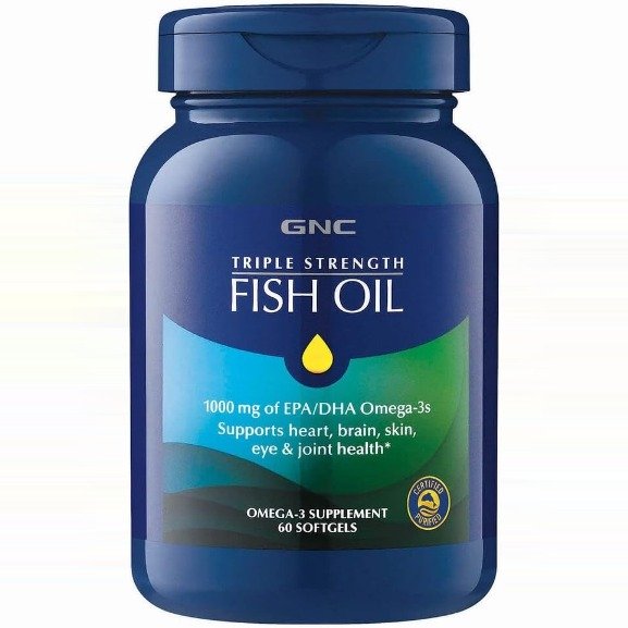 Triple Strength Omega 3 Fish Oil 1000mg, 60 Count, Supports Joint, Skin, Eye, and Heart Health