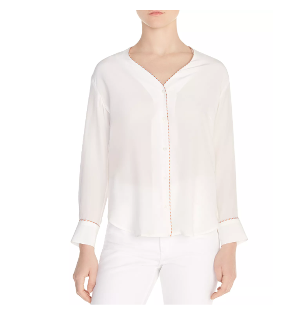 Paul Piped Silk V-Neck Blouse