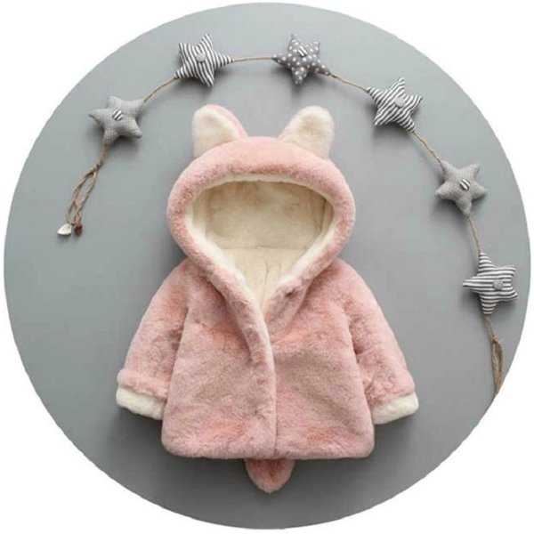 Solid Hooded 3D Ear and Tail Decor Baby Coat