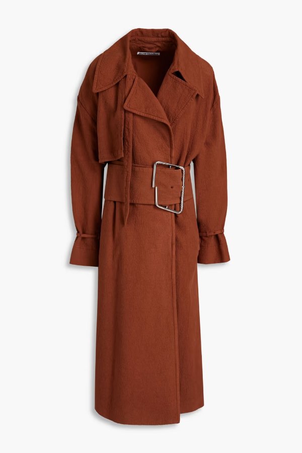 Oversized belted cotton-cloque trench coat