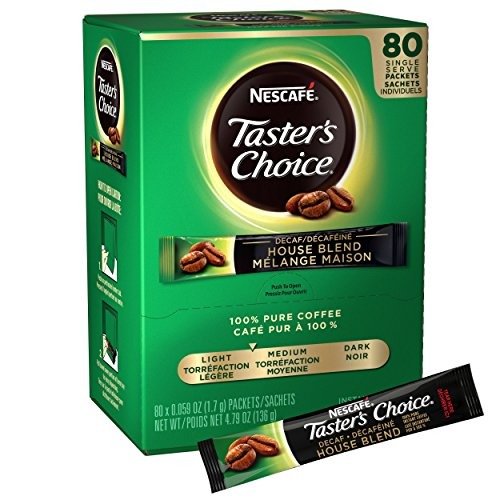 Nescafe Instant Coffee, Ground Coffee, Decaf Coffee, Single Serve, Light Roast, Tasters Choice, 1.7 g Packets (Pack of 80)