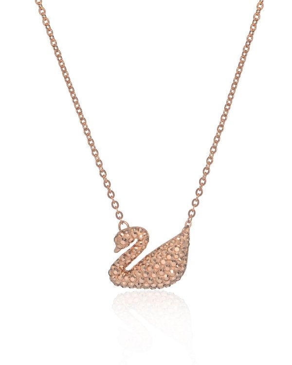 Iconic Swan Rose Gold Tone And Crystal Necklace 5450923
