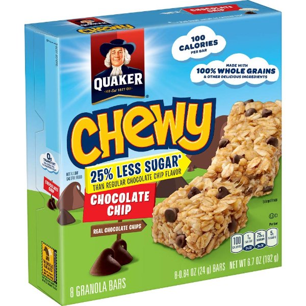 Chewy Granola Bars 25% Less Sugar Chocolate Chip, 8 ct, .84 oz each