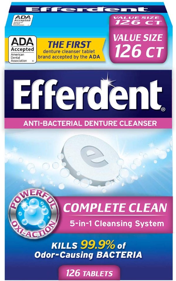 Efferdent Anti-Bacterial Denture Cleanser | 5-in-1 Cleansing System | 126 Count