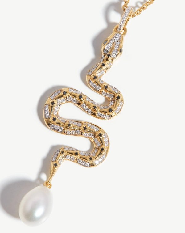 Harris Reed蛇形纯金镶钻珍珠项链