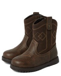 Boys Embroidered Pattern Cowboy Boots - Montana Mountain - brown