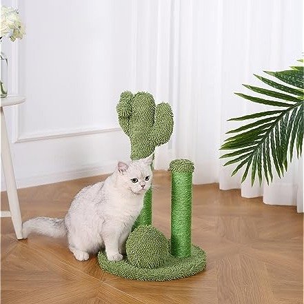 Amazon Basics Cactus Cat Scratching Triple Posts with Dangling Ball, Small, 23"