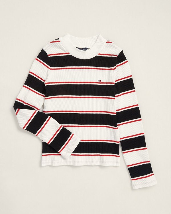(Girls 7-16) Striped Ribbed Long Sleeve Top