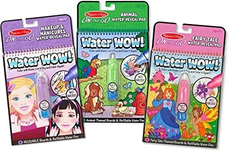 Melissa & Doug On the Go Water Wow! Reusable Water-Reveal Activity Pads, 3-pk, Makeup, Fairy Tales, Animals