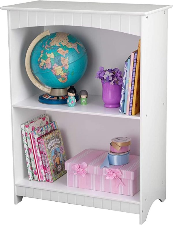 Nantucket Children's Wooden 2-Shelf Bookcase with Wainscoting Detail - White, Gift for Ages 3+