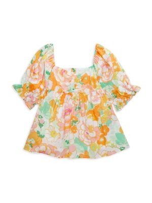 Girl's Floral Shirred Top