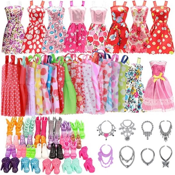 26pcs Pack Doll Clothes And Accessories 10 Pc Random Fashion Dresses 10shoes 6 Necklace For 11 Inch Doll | Buy More, Save More | Temu