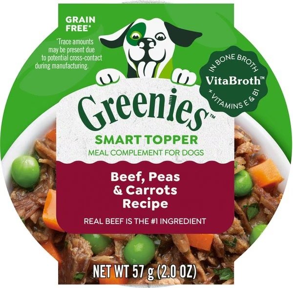 Greenies Smart Topper Beef, Peas & Carrots Recipe Grain-Free Wet Dog Food Topper, 2-oz tray, case of 10