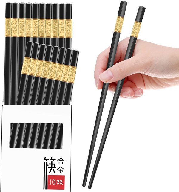 PTNITWO 10 Pairs Reusable Chopsticks
