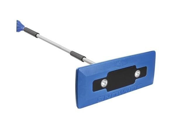 SJBLZD-LED 4-In-1 Telescoping Snow Broom + Ice Scraper, 18-Inch Foam Head, Headlights, Blue