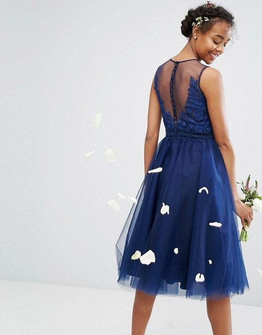Chi Chi London Embroidered Tulle Midi Dress With Button Back at asos.com
