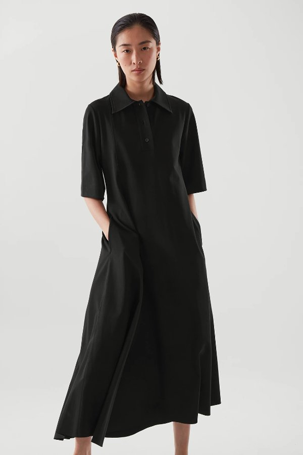 ASYMMETRIC POLO SHIRT DRESS - BLACK - Dresses - COS