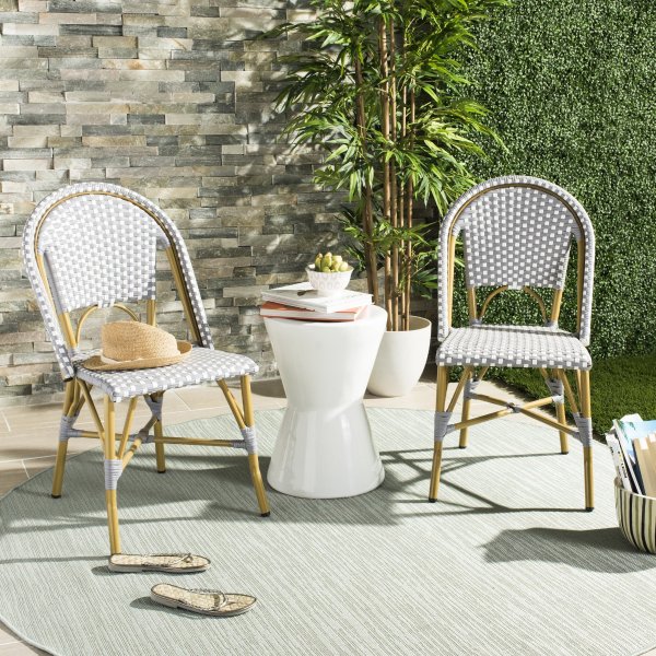 Salcha Outdoor French Bistro Side Chair, Set of 2-Grey/White