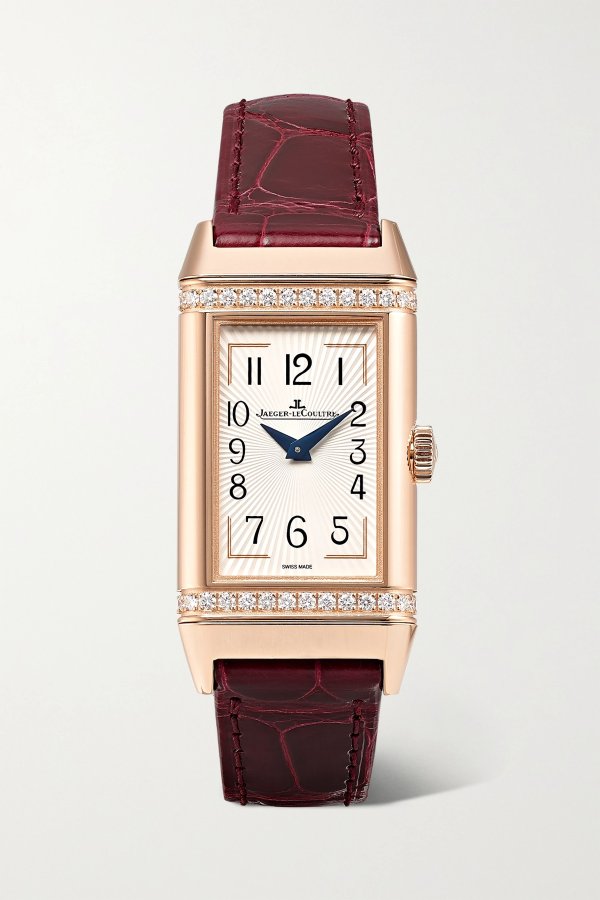 Reverso One Duetto 20mm rose gold, diamond and alligator watch