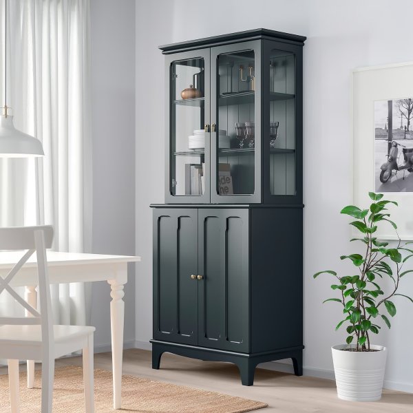 LOMMARP Cabinet with glass doors, dark blue-green, 33 7/8x78 3/8" - IKEA