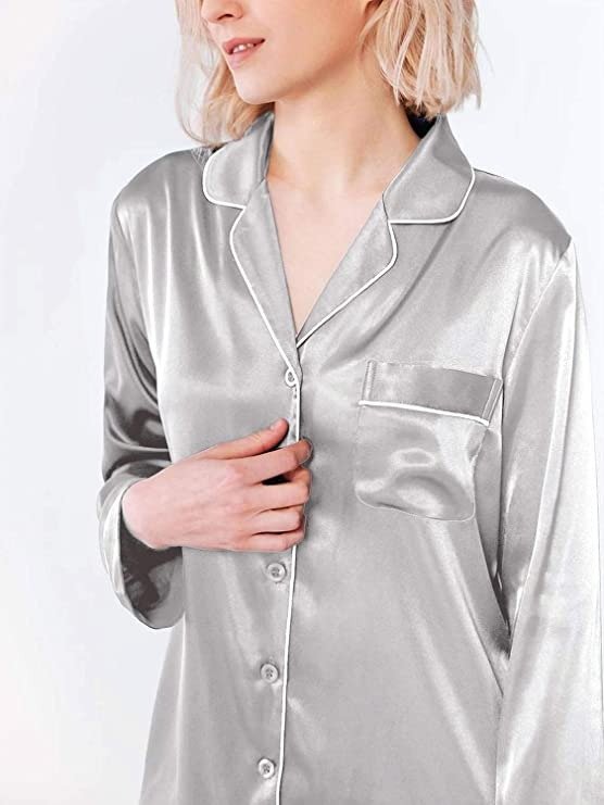 Women Pajamas Set Stain Long Sleeve Silk Pajamas for Womens, Button Down Nightwear Soft Pj Sets,Small~X-Large