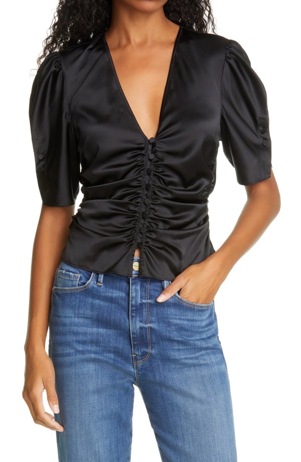 Camile Ruched Silk Blend Top