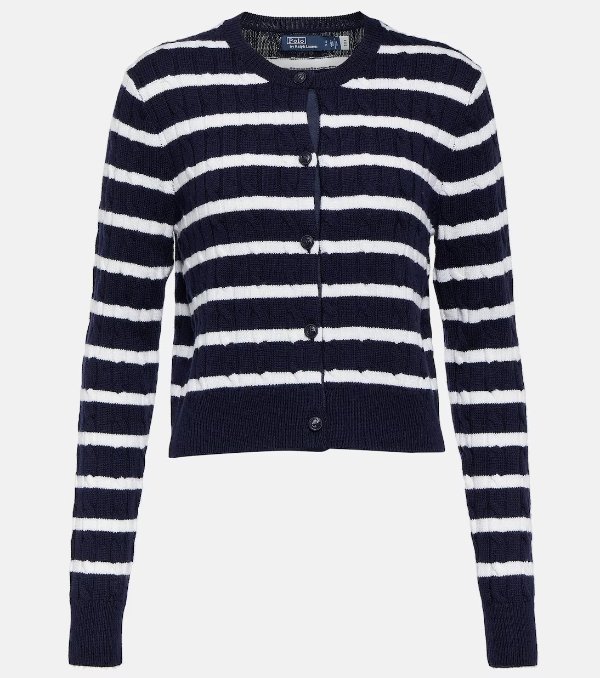 Striped Cable Knit Wool Cardigan in Blue - Polo Ralph Lauren | Mytheresa