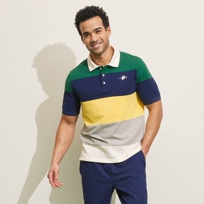 Men's Polo Shirt - Green/Navy Blue/Yellow