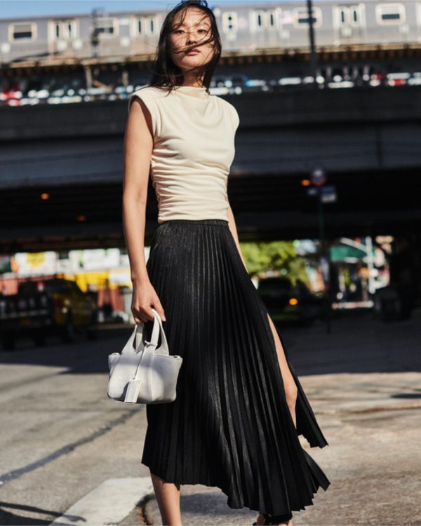 Asymmetrical Hem Pleated Maxi Skirt - DKNY
