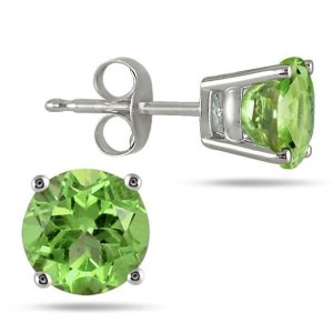 5MM All Natural Round Peridot Stud Earrings in .925 Sterling Silver