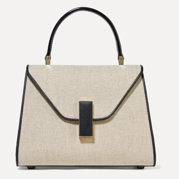 Iside mini linen and textured-leather shoulder bag