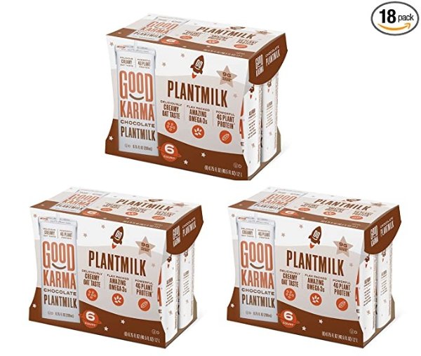 Good Karma Chocolate Oat Milk Plus Protein and Omega-3s, 6.75 Ounce (Pack of 18), Plant-Based Non-Dairy Milk Alternative with Oats, Flax and Peas, Lactose Free, Vegan, Shelf Stable