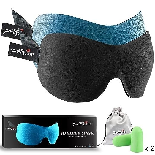 3D Sleep Mask (New Design by with 2 Pack) Eye Mask for Sleeping - Contoured Eyemask Silk - Blindfold Airplane with Ear Plugs,Travel Pouch - Best Night Blinder Eyeshade for Men Women Kids