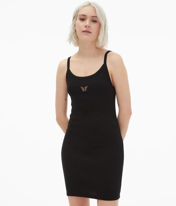 Women's Solid Scoop-Neck Embroidered Bodycon Dress
