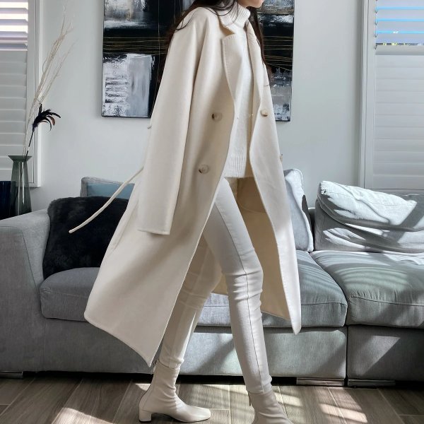 Double-Breasted Wool Coat - White