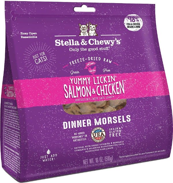 Yummy Lickin' Salmon & Chicken Dinner Morsels Freeze-Dried Raw Cat Food, 18-oz bag - Chewy.com