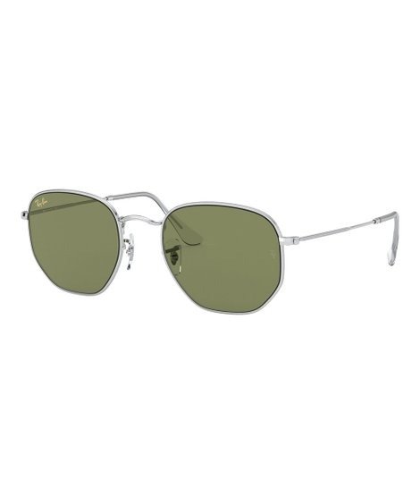 Silver & Light Green Angular Round Sunglasses