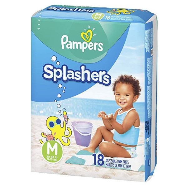 Swim Diapers Size 4 (20-33 lb), 18 Count - Pampers Splashers Disposable Swim Pants, Medium