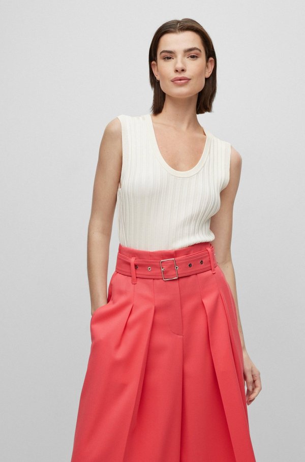 Slim-fit sleeveless top with ribbed structure Modern-fit wide-leg trousers in a wool blend by BOSS