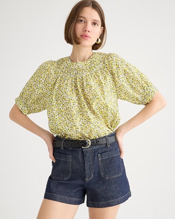 High-neck puff-sleeve top in Liberty® Eliza's Yellow fabric