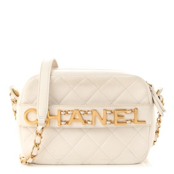 Calfskin Quilted Enchained Camera Case Bag White