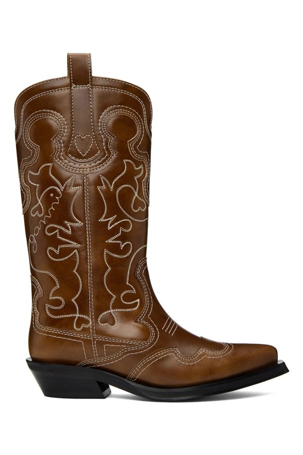 Brown Embroidered Western Boots