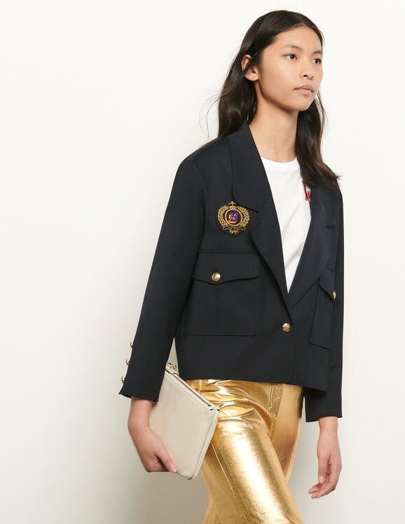 Short tailored jacket with patch