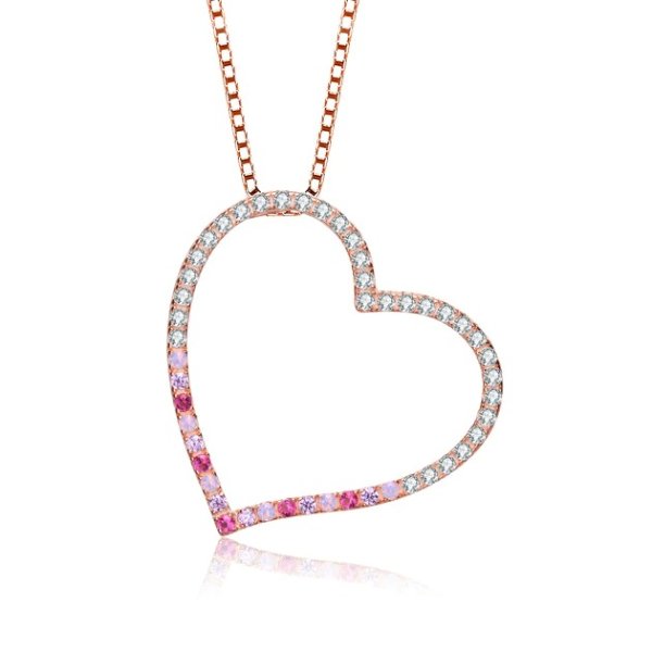 rose gold plated cubic zirconia heart shape necklace