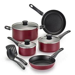 WearEver B023SA Complete Nonstick Dishwasher Safe Cookware Set, 10-Piece, Red