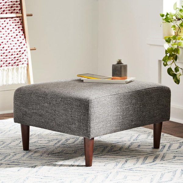 Amazon Brand - Rivet Ava Mid Century Modern Upholstered Square Ottoman, Small, Dark Grey, 25.6"W x 15.7"H