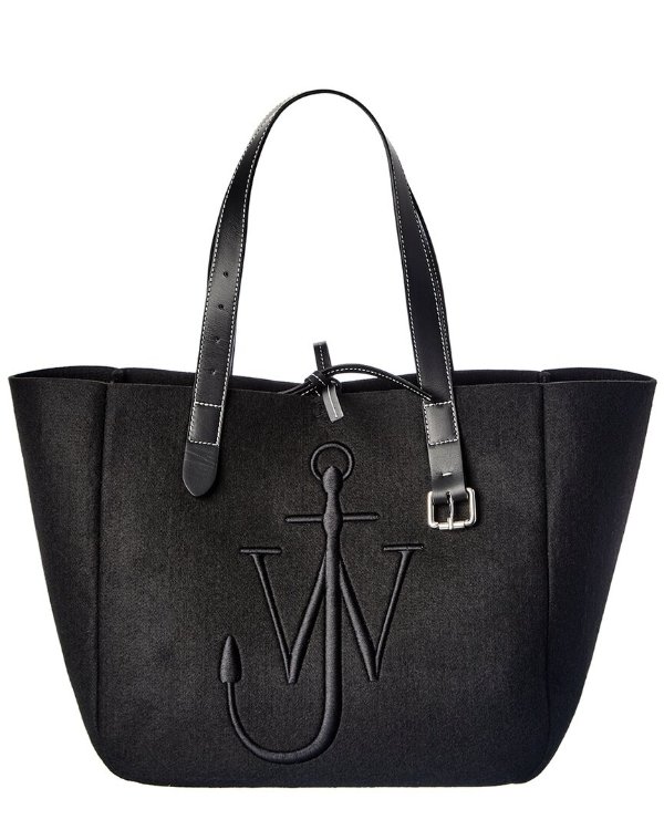 Logo Wool & Leather Tote